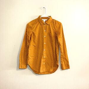 Old Navy Classic Fit Button Down Casual Polka Shirt Dot Women XS Marigold Cotton